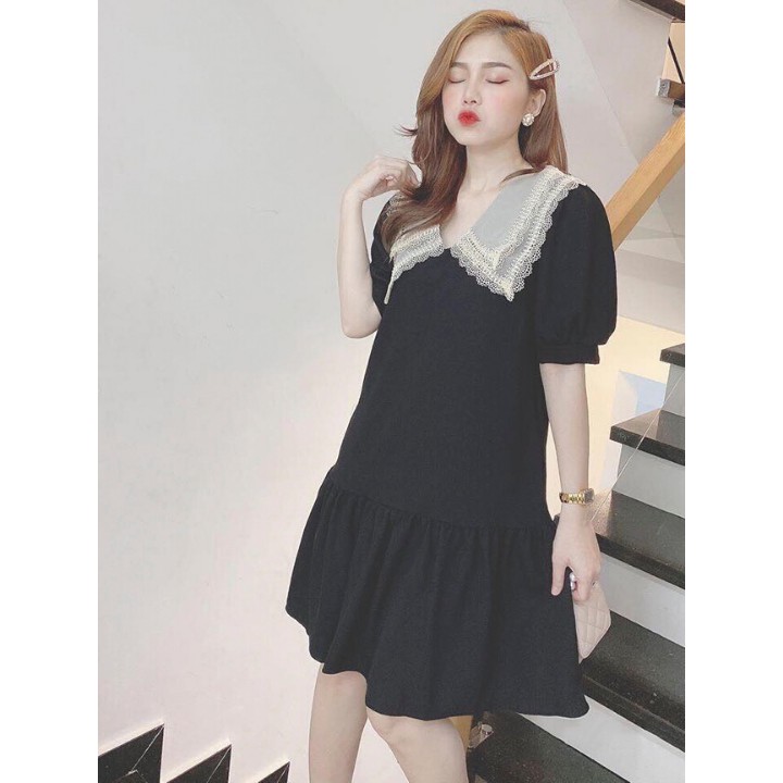 Váy Bầu  CHẤT LỤA HÀN CHÂU  Đầm Bầu Xuông Cổ Ren Thiết Kế Freesize từ 45-70kg