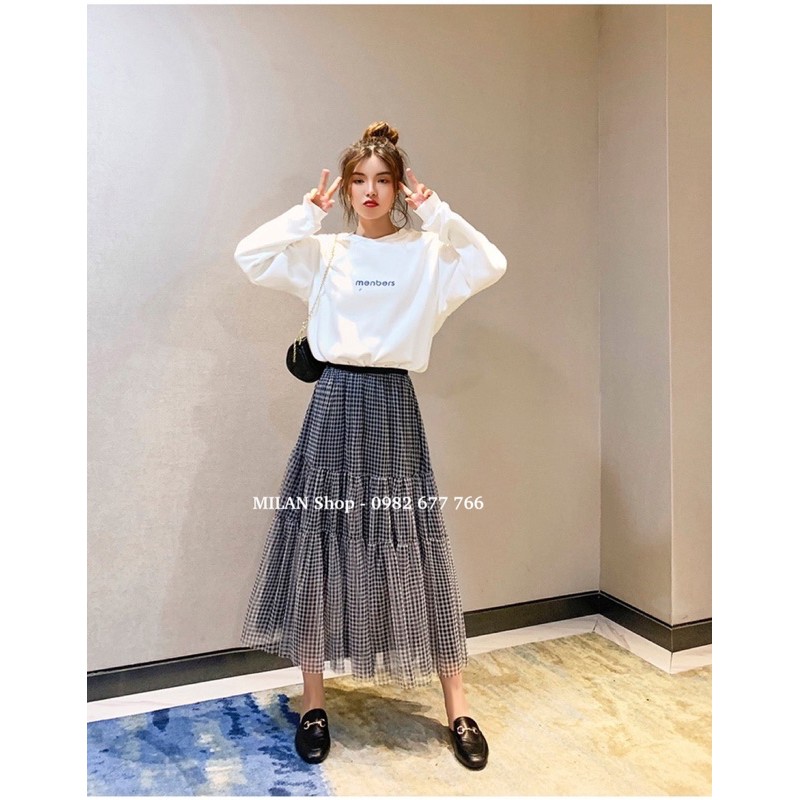 Chân váy midi kẻ caro bồng bềnh xinh yêu | BigBuy360 - bigbuy360.vn