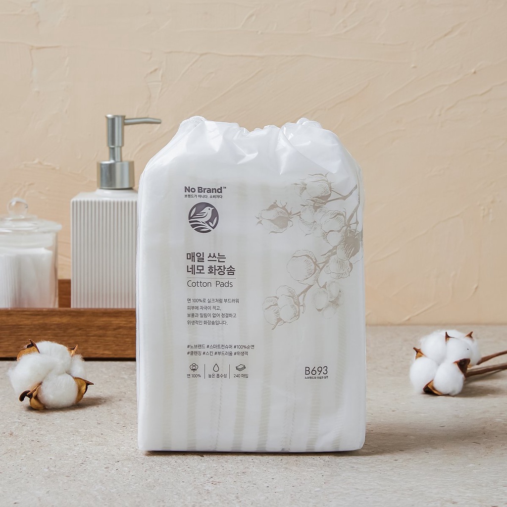 Bông tẩy trang Cotton No Brand Hàn Quốc loại tròn/vuông - 부드러운 화장솜 - Gói 100/240 miếng