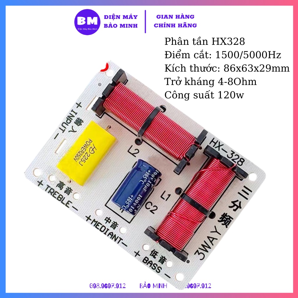 Phân tần 3 đường tiếng HX328- Mạch phân tần 3 đường tiếng dùng cho 1 Bass 1 Mid 1 treble công suất 120w