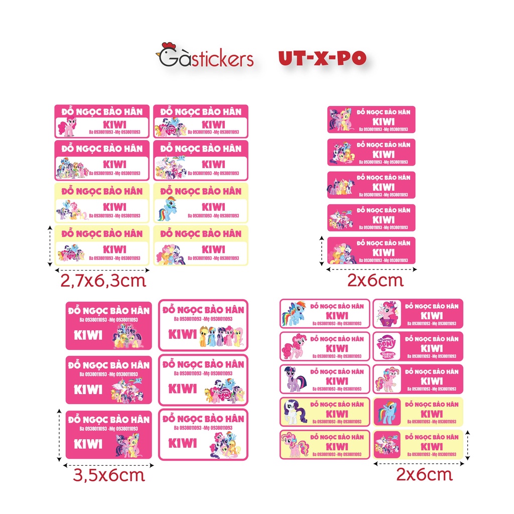 Sticker ủi áo in tên trẻ em GaStickers UT-X-LP bộ 29 miếng nhiều kích thước