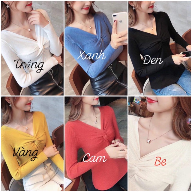 Bán sỉ áo len xoắn ngực dài tay siêu xinh