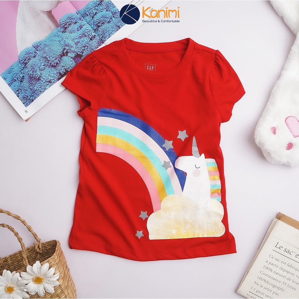 Áo thun bé gái Gap kids chất cotton đẹp mềm in hình esla size đại 4-14 tuổi