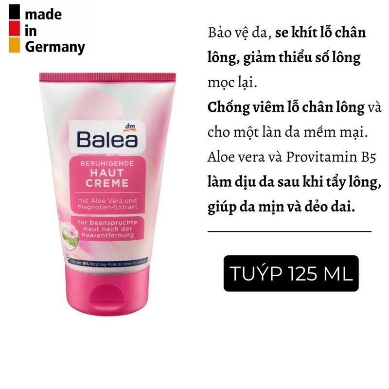 [NỘI ĐỊA ĐỨC] Kem ức chế mọc lông Balea, kem dưỡng da sau wax, sau cạo lông Balea Beruhigende Haut Creme 125ml