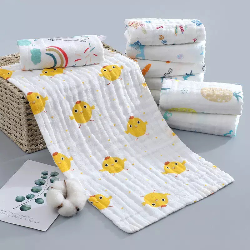 Khăn mặt sợi tre 6 lớp mềm mịn , 25* 50 cm , hình chọn ngẫu nhiên