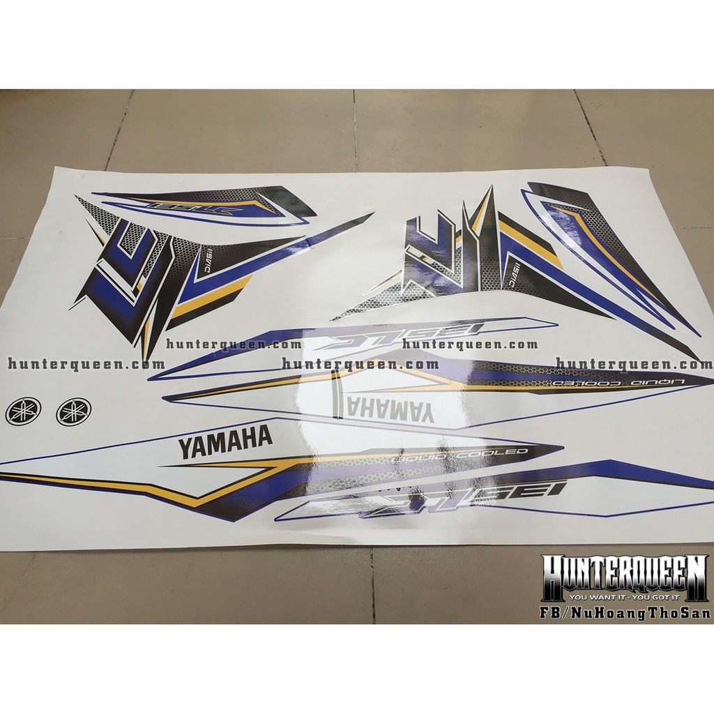 Tem rời Exciter 135, đời 2011-2014. Decal LC tổ ong, dán xe xanh GP + bửng trước màu trắng