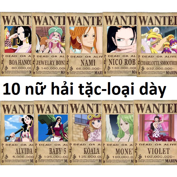 Bộ 10 tấm truy nã nữ hải tặc onepiece wanted poster loại dày
