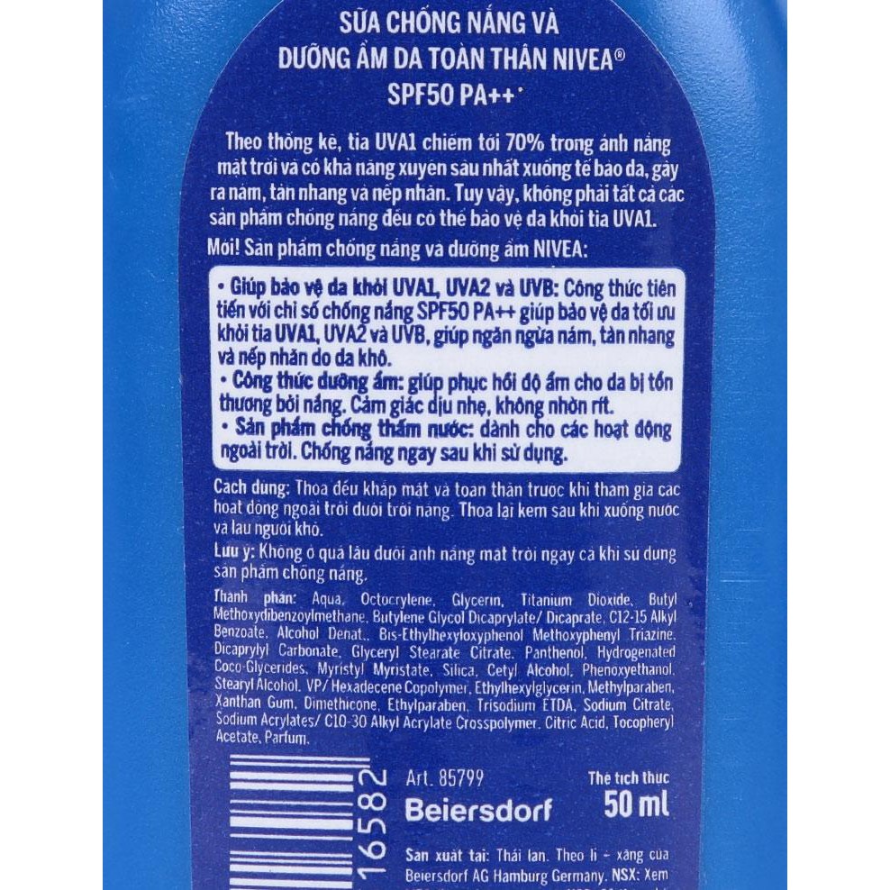 Kem Chống Nắng Và Dưỡng Ẩm Toàn Thân Nivea SPF50 PA++ (Chai 50ML)