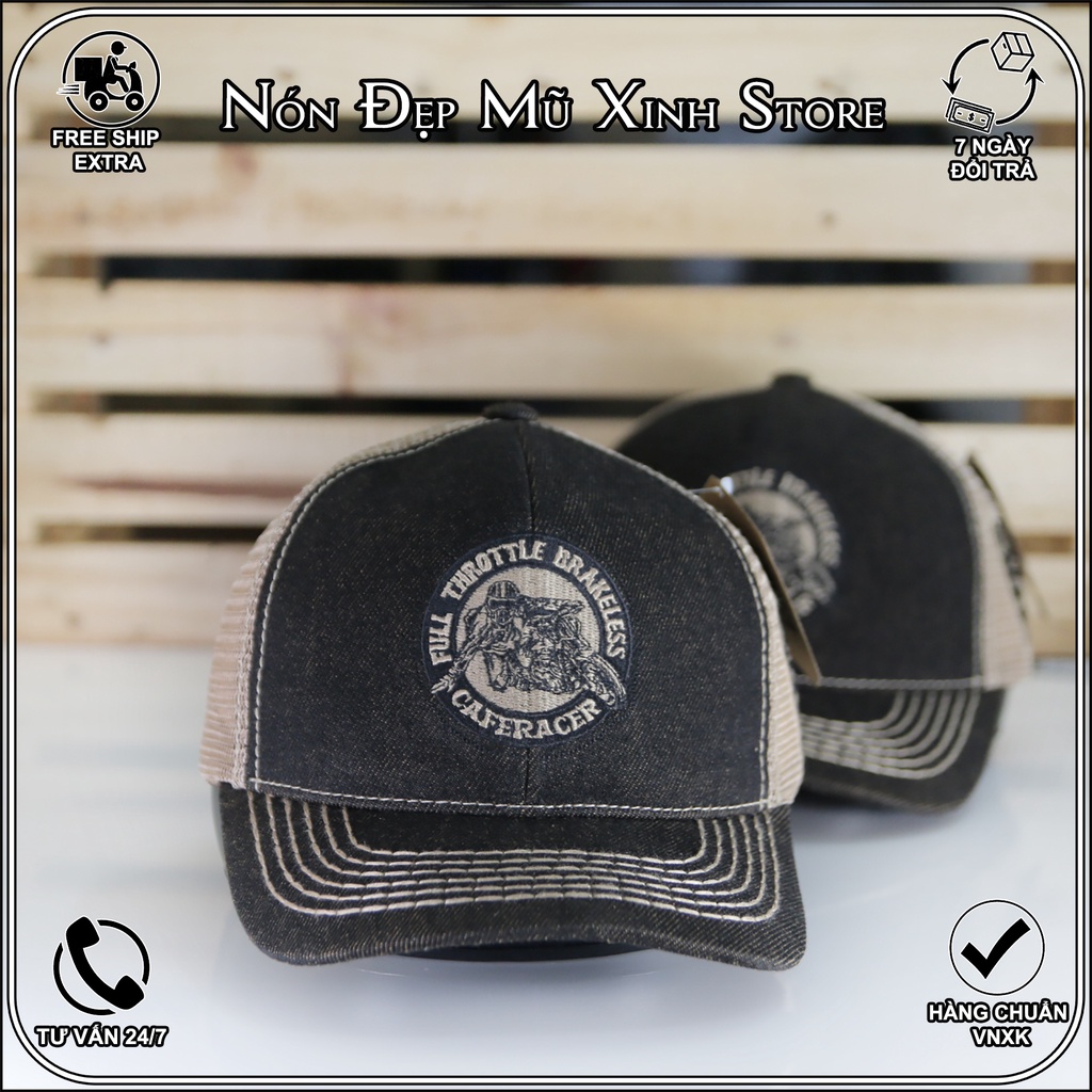 Nón lưỡi trai Cafe Racer Jean Vintage phối lưới cao cấp form đẹp cá tính. chất liệu cao cấp