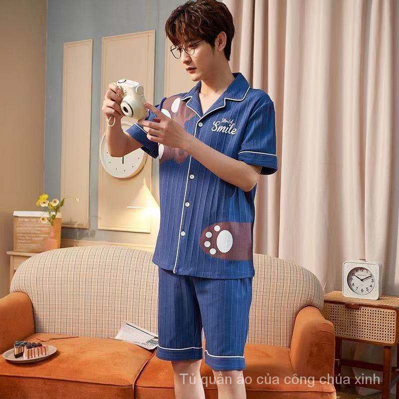 Bộ đồ ngủ họa tiết hoạt hình thoải mái thoáng mát tiện lợi cho nam Wlqn