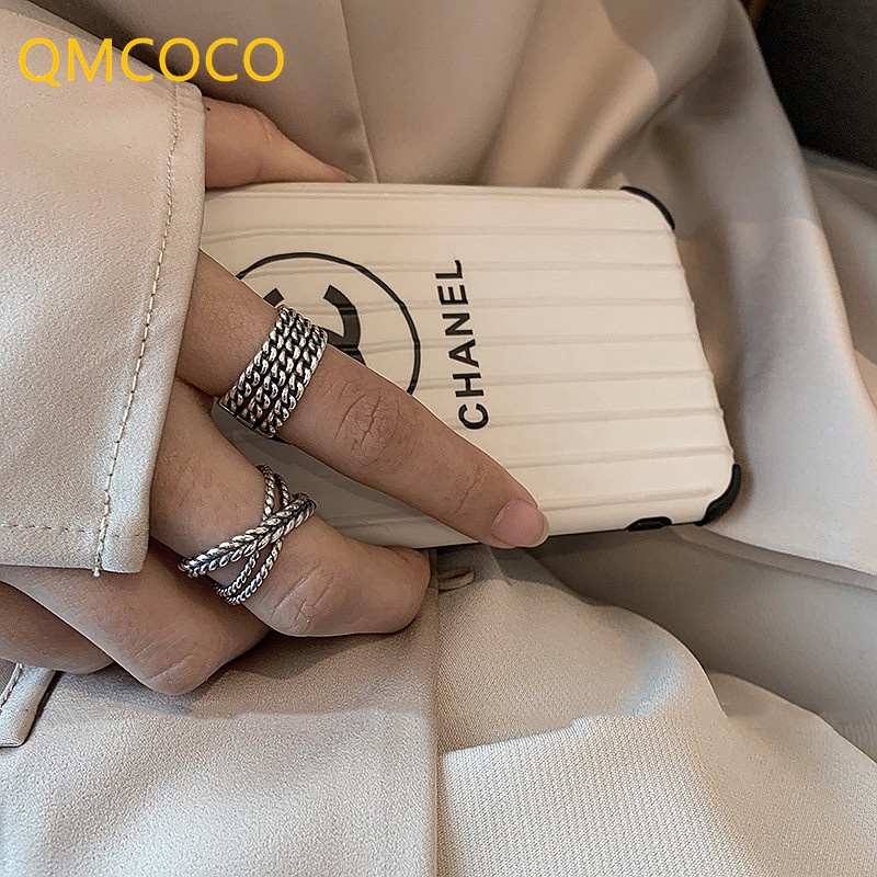 Nhẫn Bạc Thái Màu Dạng Dây Xích Xoắn Phong Cách INS Hàn Quốc Cổ Điển Thời Trang Cho Nữ