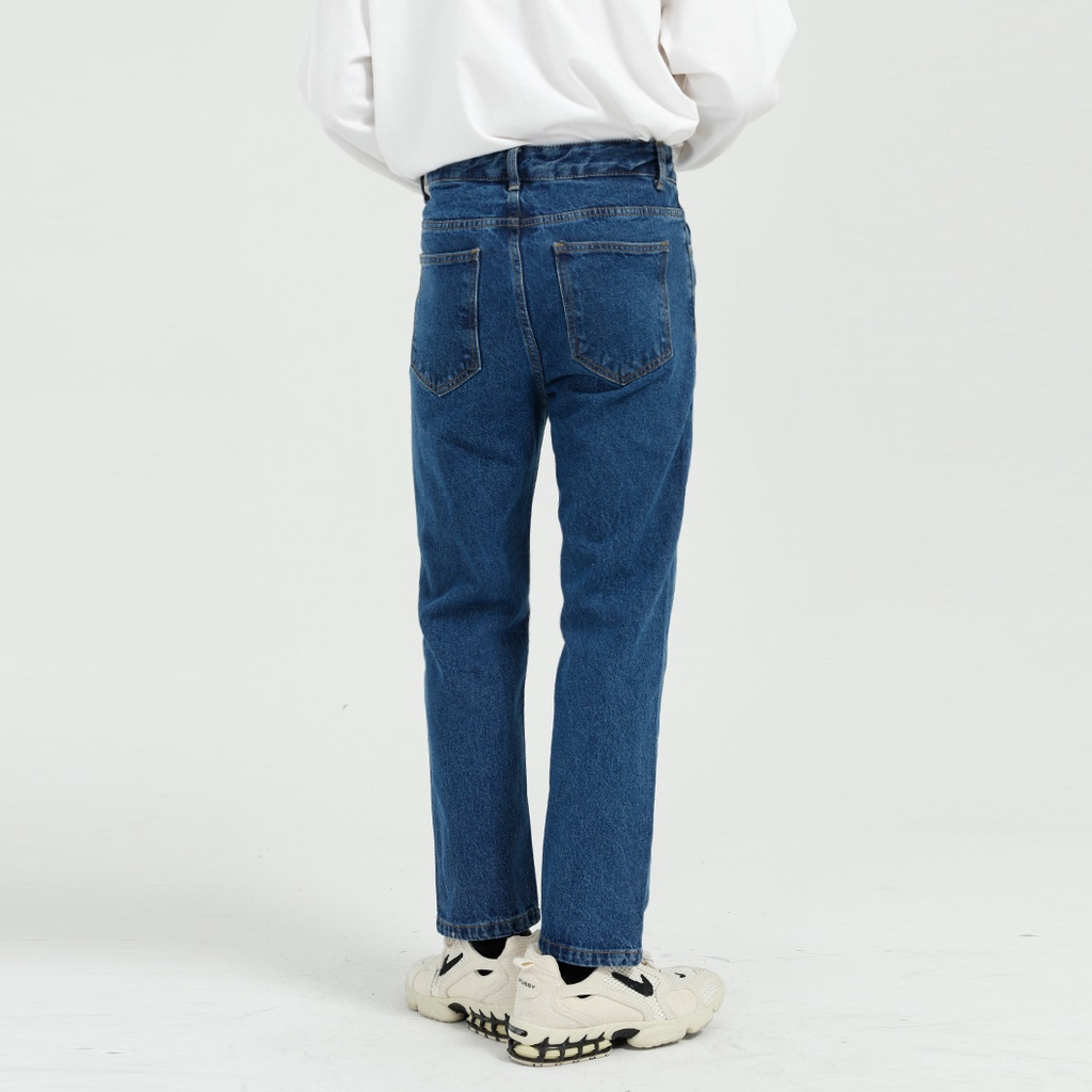 Quần jeans trơn JAMS nam nữ ống dáng đứng bò dáng suông phối washed thời trang Hàn Quốc