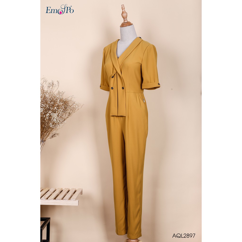 [Mã LT150 giảm 150k đơn 699k] Jumpsuit cổ V, tay lửng, vạt dài Emspo AQL2897 (Vàng, Tím than)