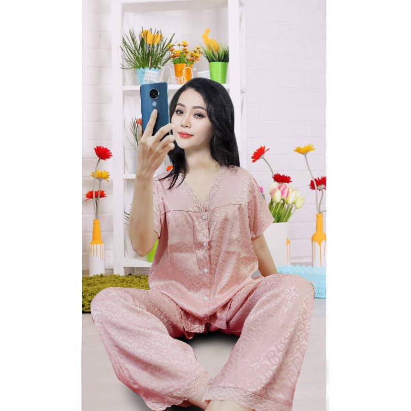 (Bigsize 60-85kg) Bộ Lụa Gấm cổ phối ren tay ngắn quần dài