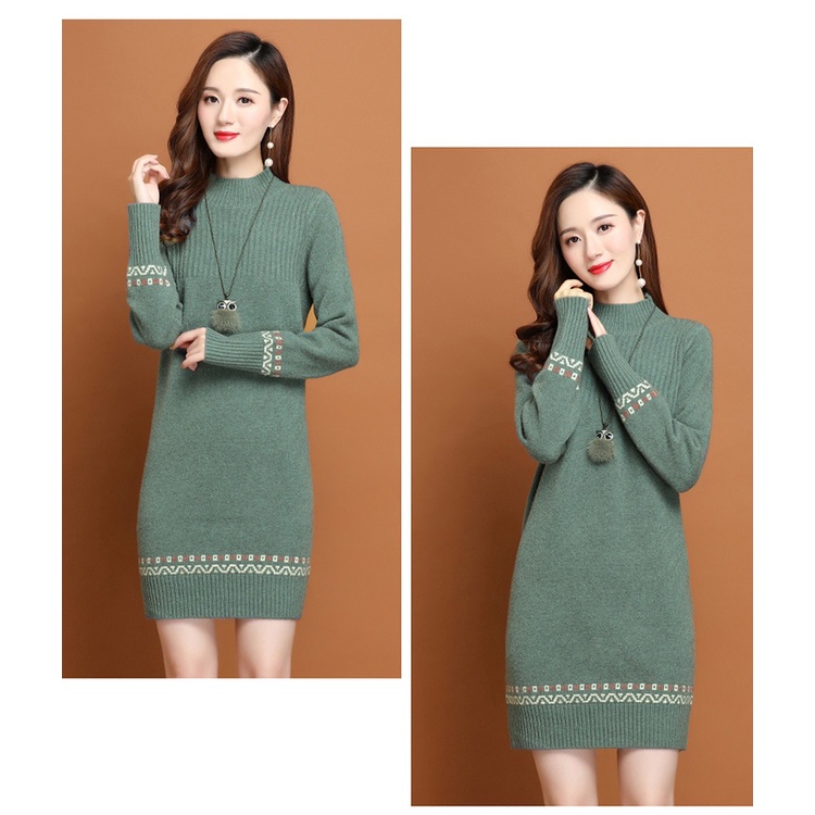 Đầm Len Dự Tiệc Body Cổ Cao, Đầm Len Nữ Dài Tay Thu Đông AL76