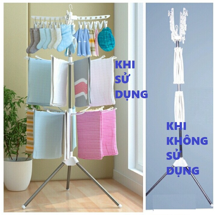 Cây sào phơi đồ gấp gọn [FREESHIP]❤️ đa năng 3 tầng, treo đồ cho trẻ em, bé sơ sinh | BigBuy360 - bigbuy360.vn