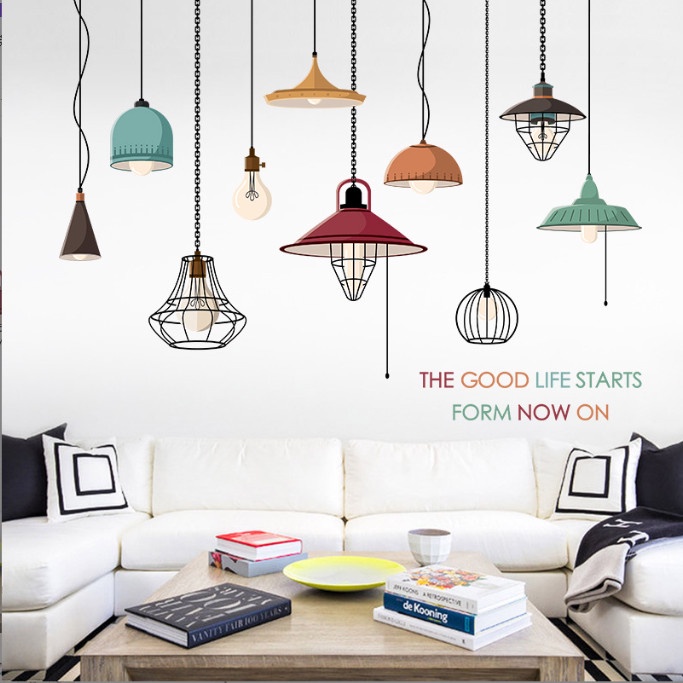 Decal trang trí tường - Bóng đèn sắc màu hiện đại