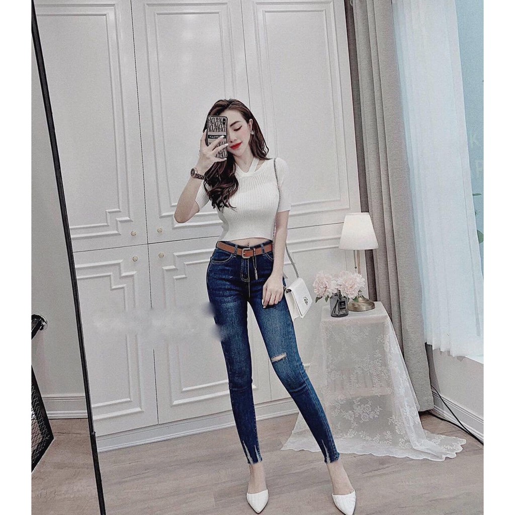 xả quần bò cạp cao xẻ gối mã 676 cho nữ x