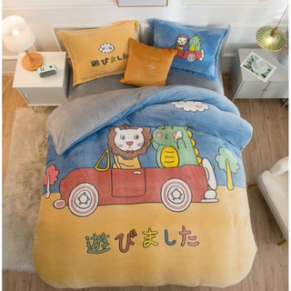 Bộ 4 món chăn ga gối nỉ nhung 5d siêu yêu -lt