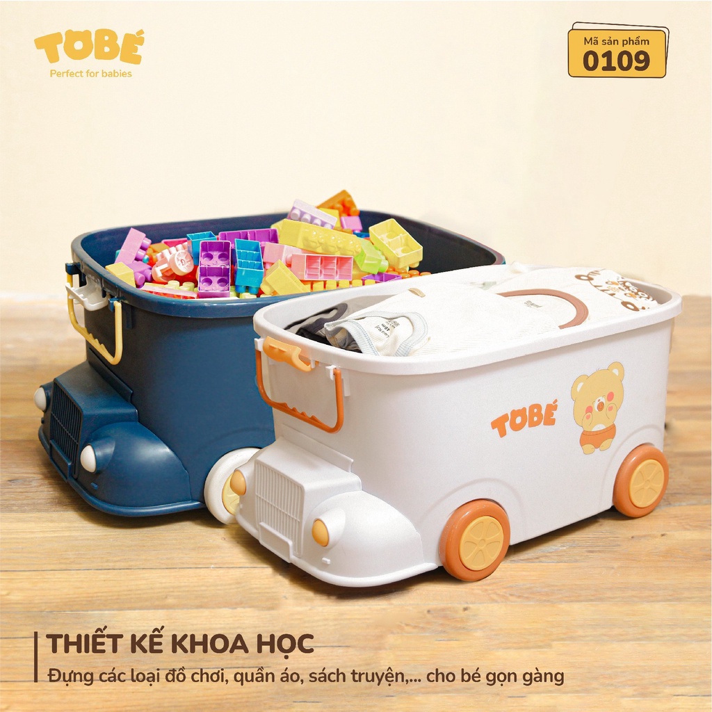 Thùng đựng đồ chơi đa năng tobe bốn bánh xe thông minh có quai xách thuận tiện chất liệu nhựa PP cao cấp  0109