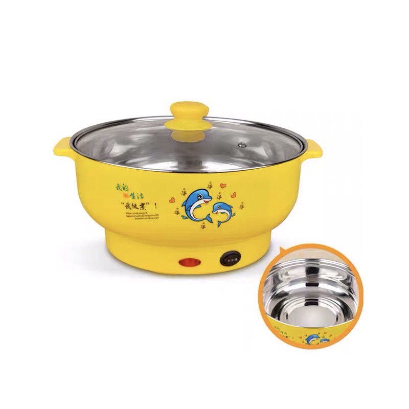 Ca Nấu Mì, Nồi Lẩu Điện Đa Năng MÀU SẮC, Nồi Lẩu Mini 28cm In Họa Tiết Xinh Xắn Dễ Thương