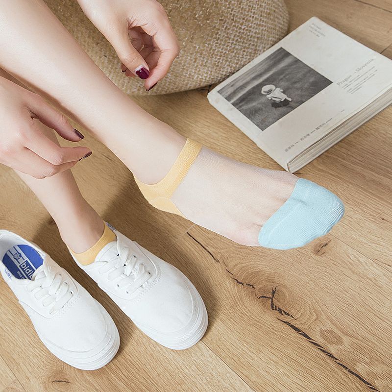 Tất lưới nữ thông hơi cổ ngắn mùa hè phối màu thoáng mát