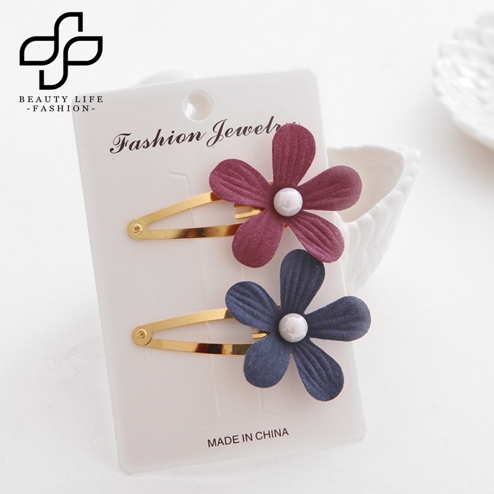 Set 2 Kẹp Tóc Hình Cánh Hoa Đính Hạt Giả Ngọc Trai