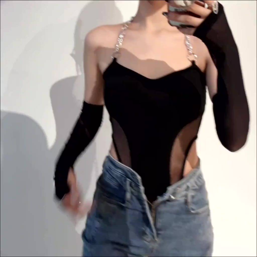 Jumpsuit Lưới Dây Xích + Áo Dệt Kim Chui Đầu Dáng Ôm Thời Trang Cho Bạn Gái | BigBuy360 - bigbuy360.vn