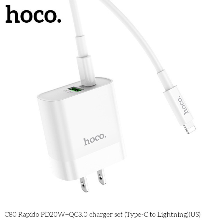 Bộ sạc nhanh 20W chĩnh hãng hoco 2 cổng sạc C80/C80A - Bảo hành 12 tháng