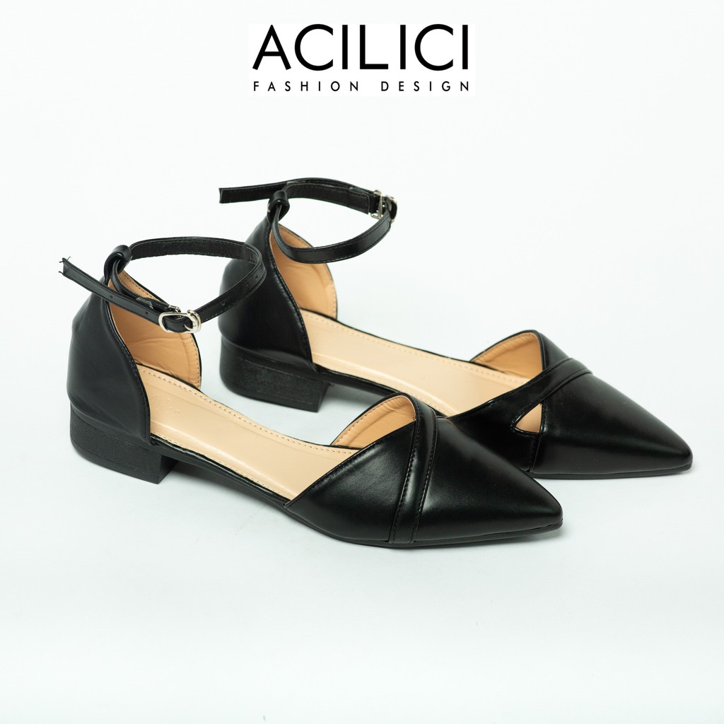 Giày sandal cao gót ACILICI thời trang mũi nhọn, đế vuông cao 3p fom chuẩn size 35-40 màu đen và kem_TC020