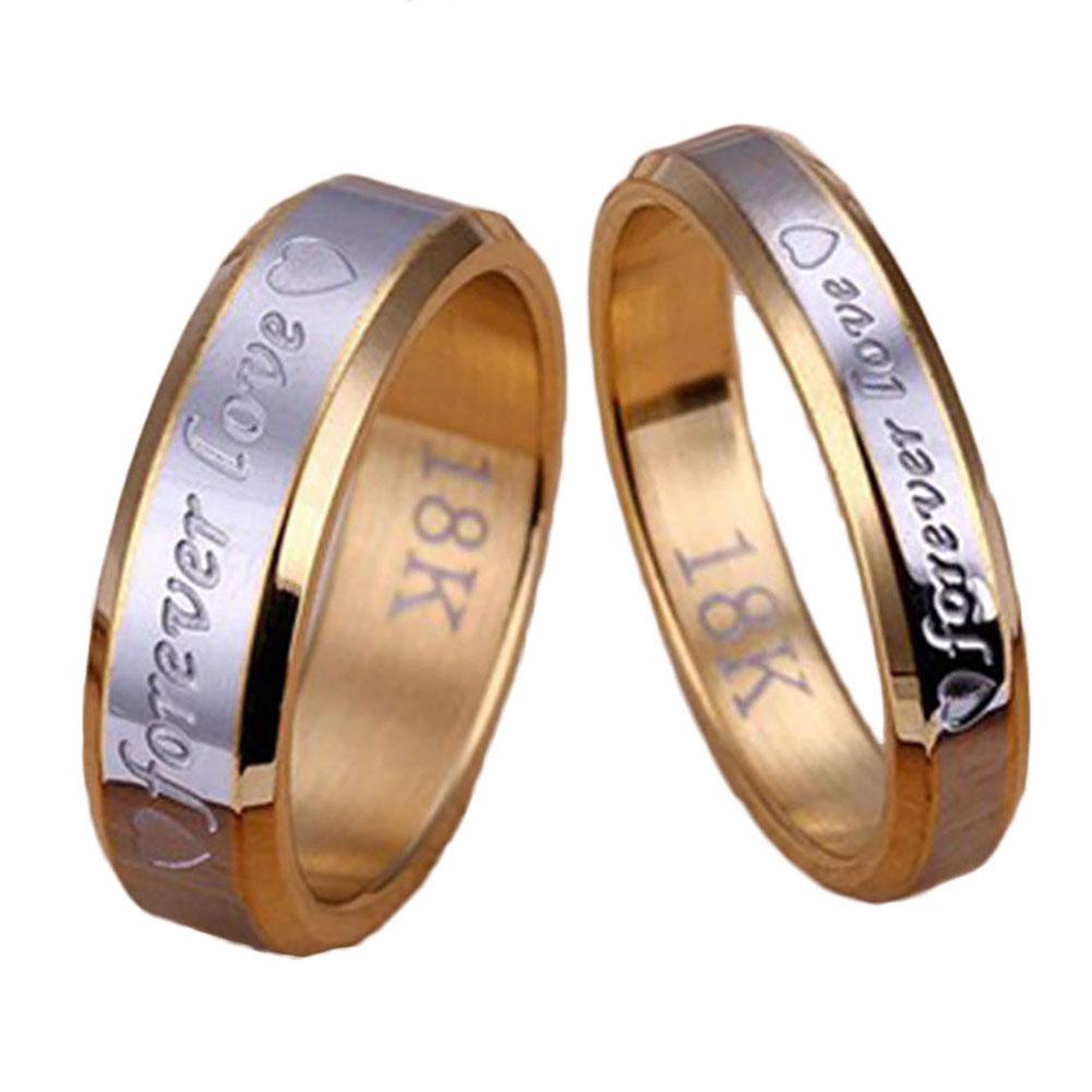 Nhẫn Đính Hôn Bằng Thép Không Gỉ Mạ Vàng 18K Cho Cặp Đôi
