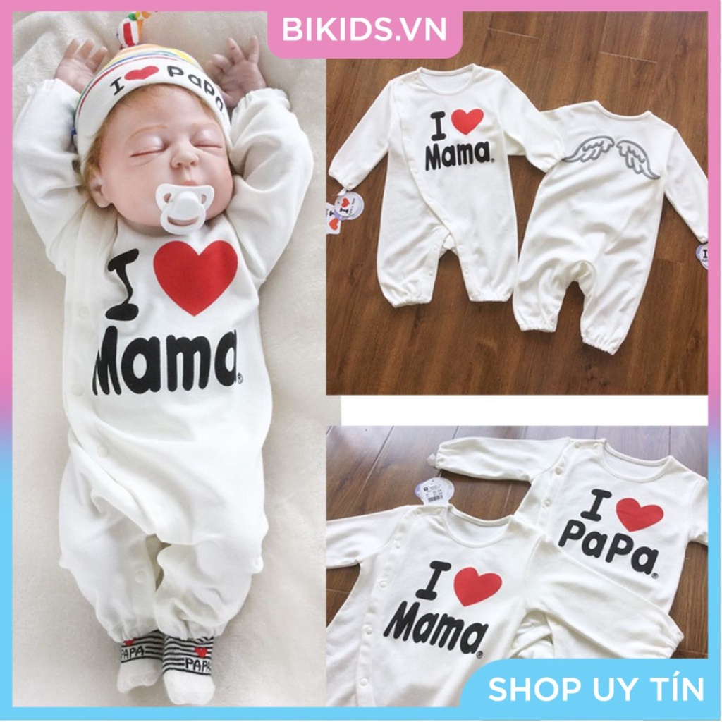 Body dài tay chất cotton hình Papa &amp; Mama cho trẻ sơ sinh