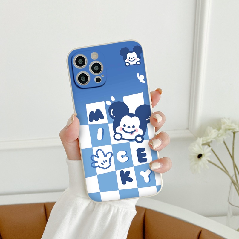 Ốp Lưng Điện Thoại Apple vuông cho 13/12/11Pro/Max Kẻ Caro Mic.key and Bear ốp iphone X/Xs/XR/6/6plus/6s//plus/8plus