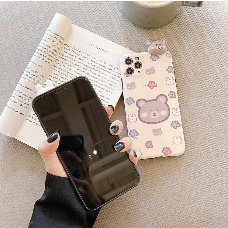 Ốp lưng iphone leo IMD Gấu nâu - Thỏ trắng 7plus/ 8plus / x /xs /xsmax/11/ /11 promax/12/12pro/12promax  DT07- Dino Case