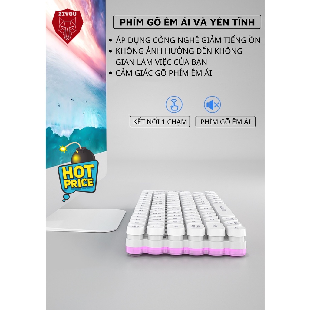 Bàn Phím Bluetooth Không Dây Ziyou OG80 Pin Trâu Có LED RGB 10 Chế Độ Nháy Kết Nối Đa Năng Với Điện Thoại/laptop/pc