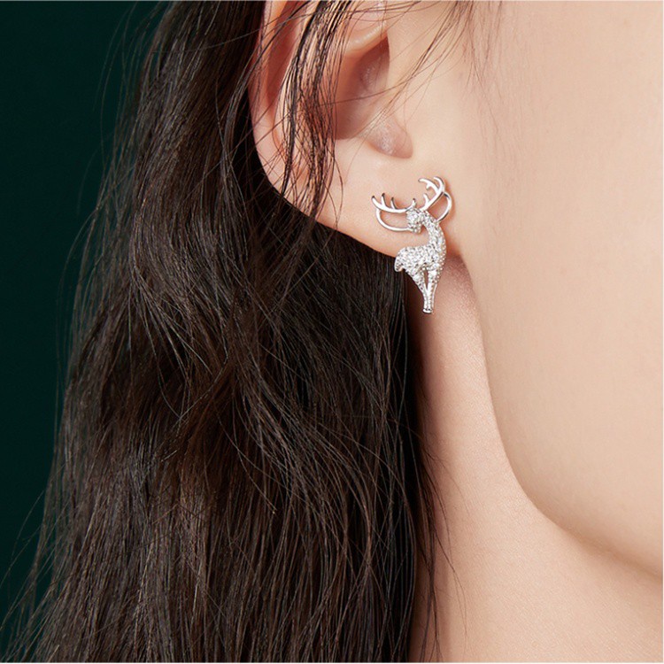 Bông Tai Hình Tuần Lộc Đính Đá Lấp Lánh Phong Cách Hàn Quốc Hoạt Hình