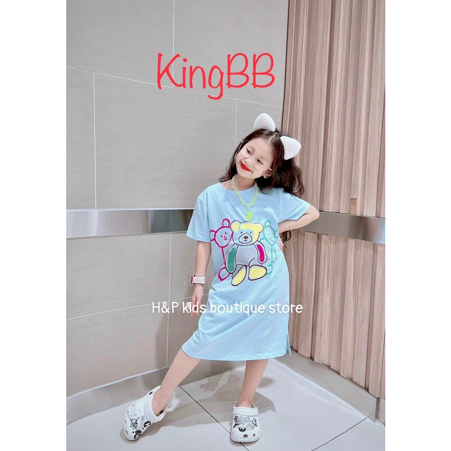 Đầm bé gái dáng xuông in họa tiết gấu dành cho bé từ 15-28kg