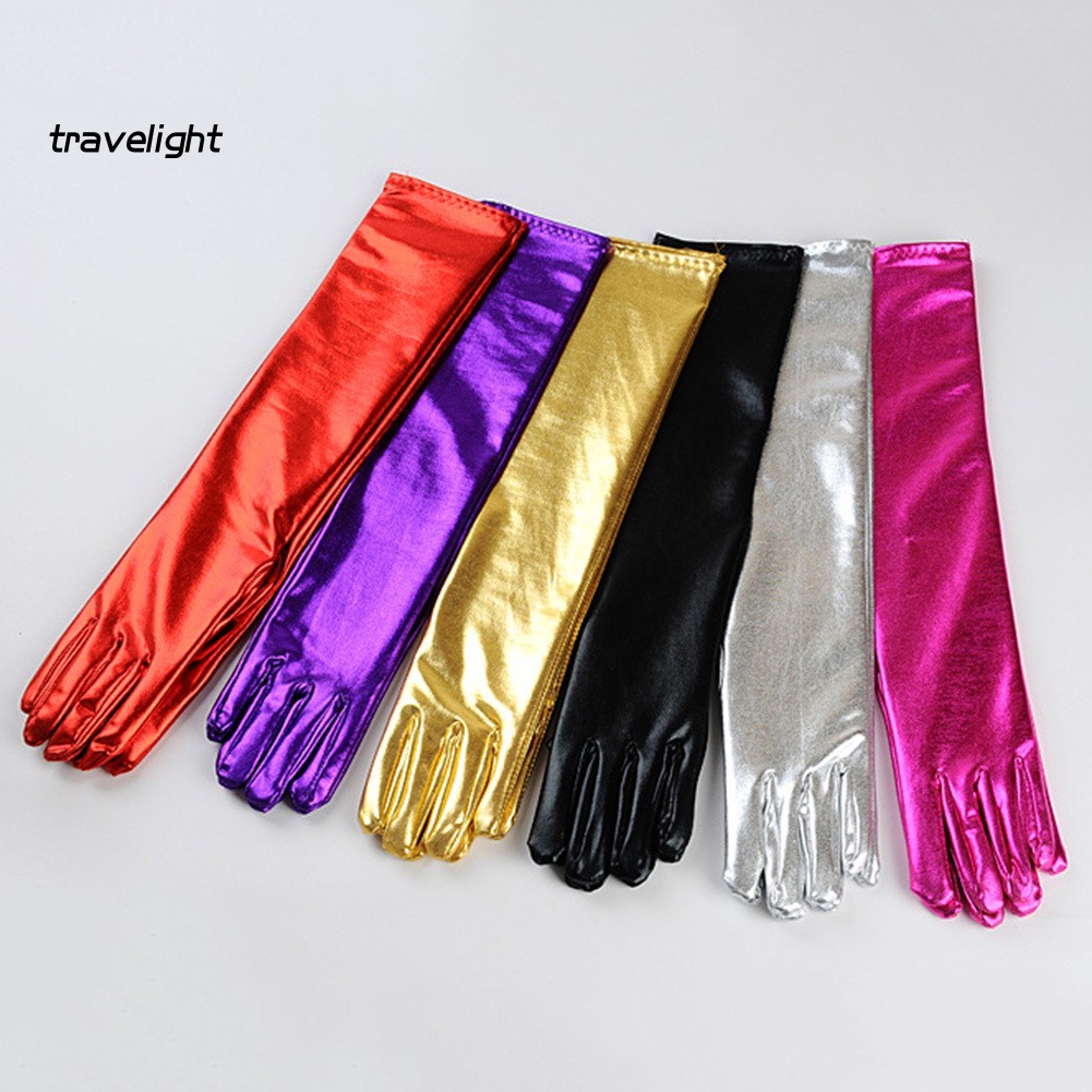 〖 TL 〗 Cosplay Party Stage Performance Women Full Finger Shine Găng tay dài bằng da giả