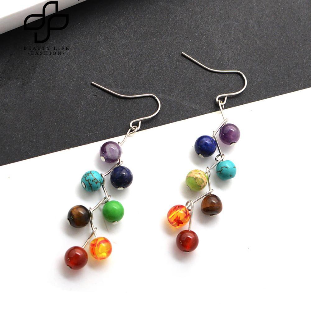 Khuyên tai đính đá tự nhiên nhiều màu sắc