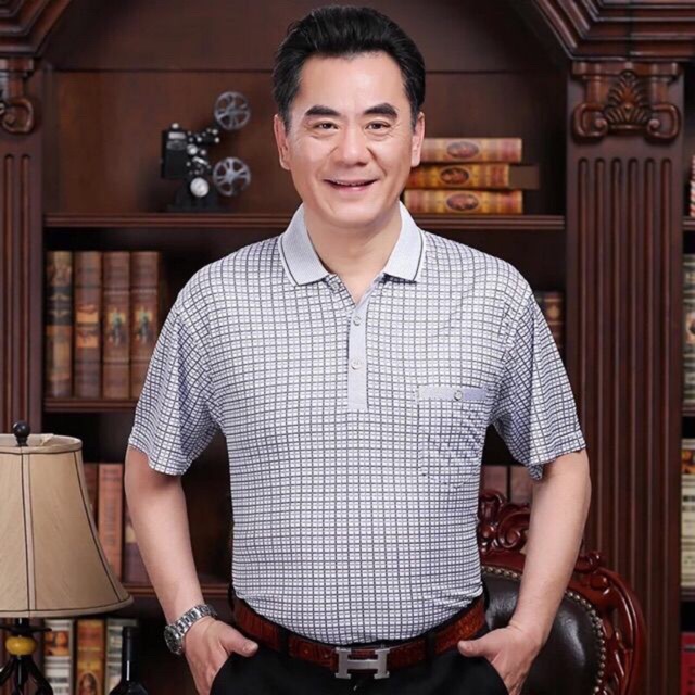 Áo nam trung niên có túi màu ghi(SẴN HÀNG)