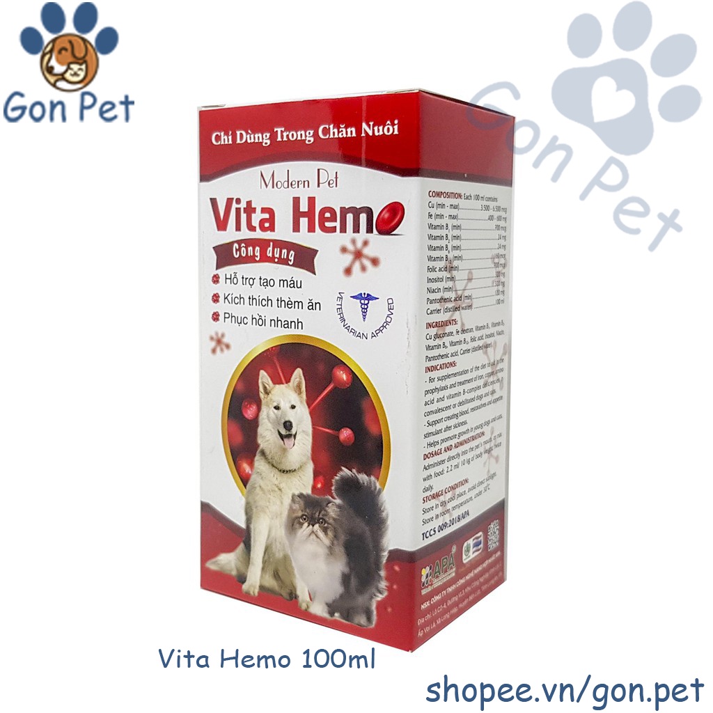 Vita Hemo Hỗ Trợ Tạo Máu, Kích Thích Thèm Ăn, Vitamin Cho Chó Mèo