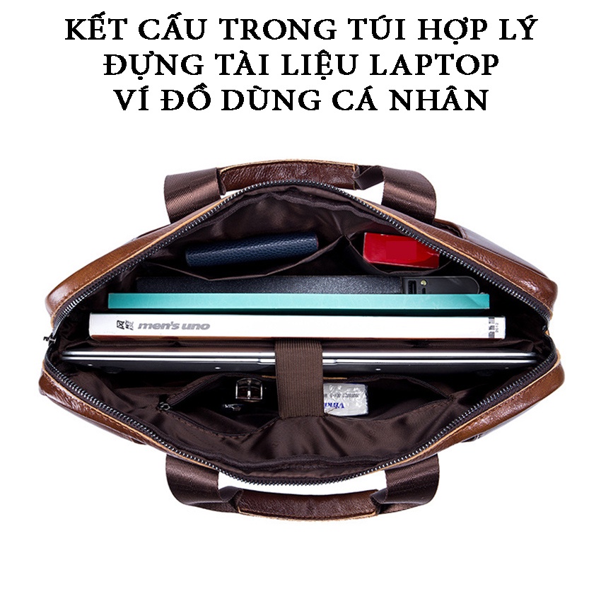 Túi xách nam công sở Lion Da Bò thật cao cấp Cặp đựng laptop Ipad tài liệu kèm dây đeo chéo công tác Bảo Hành 12 tháng