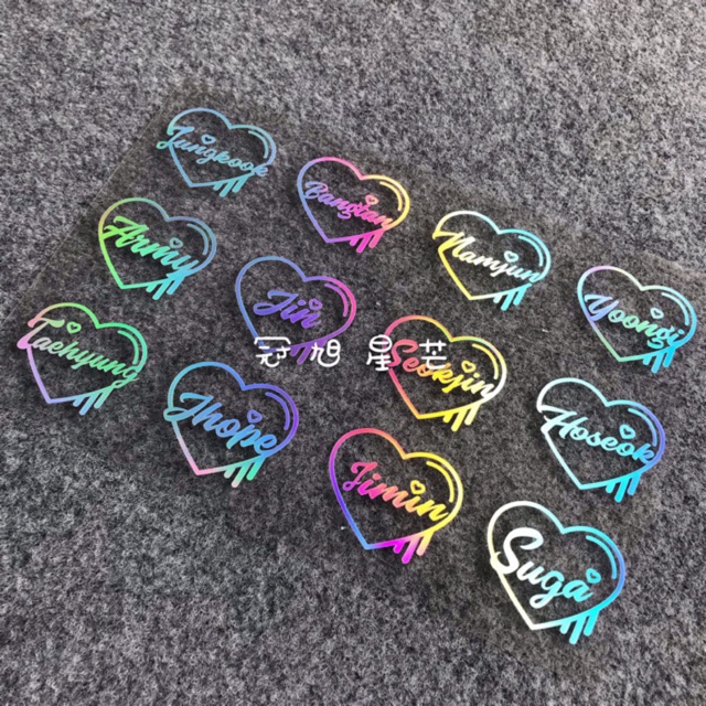 Sticker hologram trái tim BTS V JUNGKOOK JIMIN SUGA JIN RM J-Hope (ảnh dính)