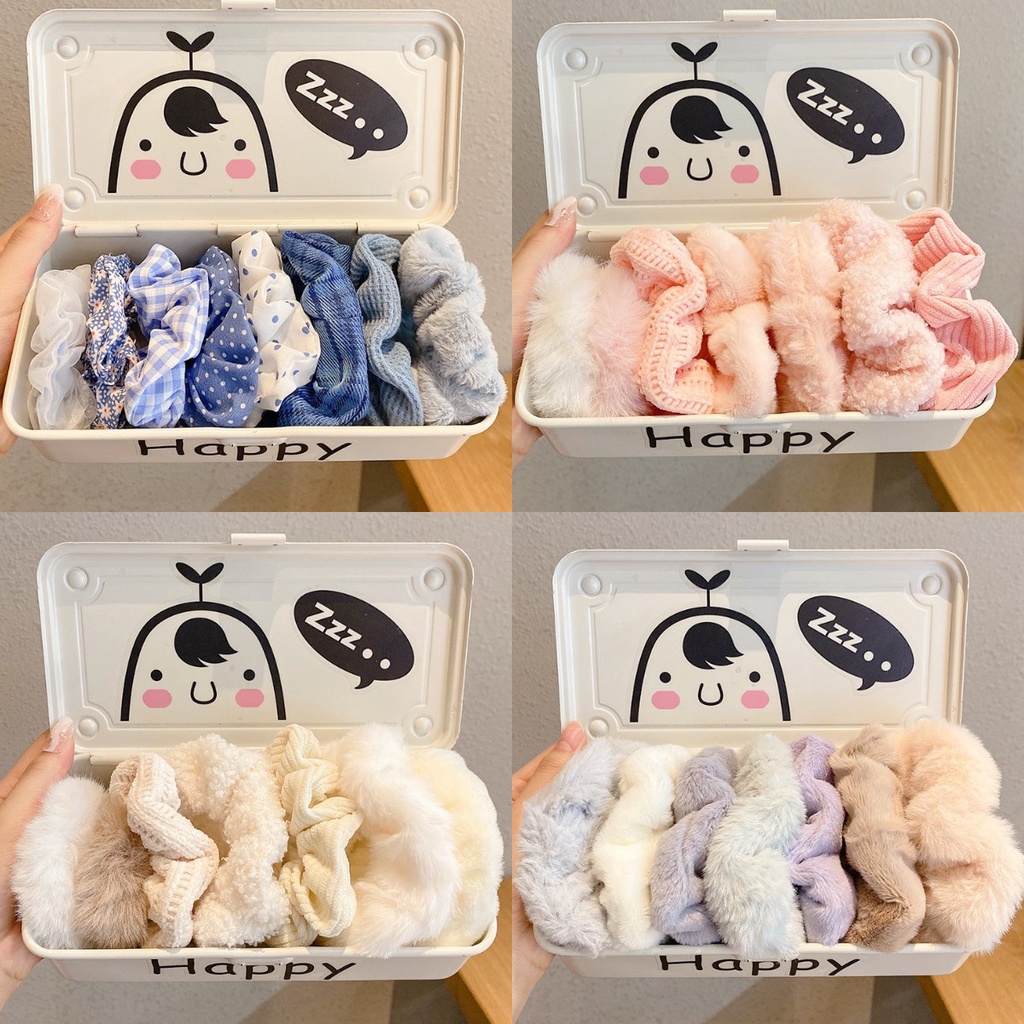 Bộ 6/7/8 Dây Cột Tóc Nhung Dễ Thương Thời Trang Thu Đông Hàn Quốc