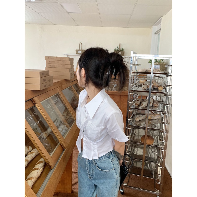 Áo sơ mi BH tay ngắn màu trắng thời trang mùa hè dành cho nữ