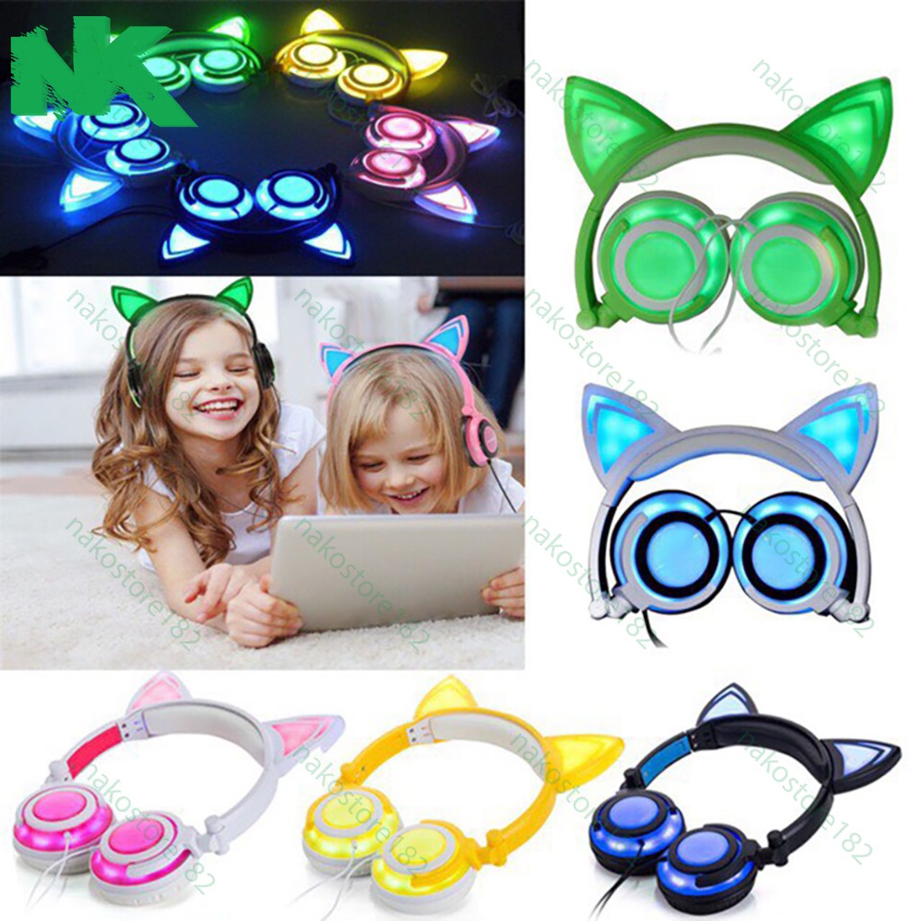 Tai Nghe Chụp Tai Tai Mèo Phát Sáng TTLIFE Xinh Xắn - Có Đèn Led Nháy Siêu Cute