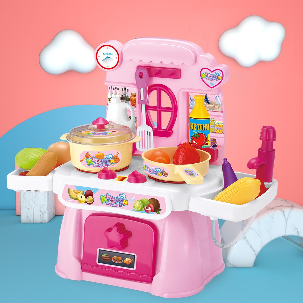 Bộ đồ chơi nhà bếp trẻ em mô phỏng cô gái làm mini nấu ăn và play house 5 món quà từ 3-6 tuổi