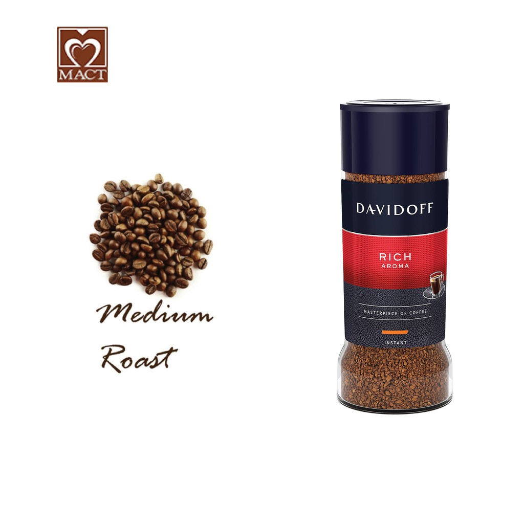 Cà phê hòa tan DAVIDOFF CAFÉ RICH AROMA - 100% hạt Arabica - thơm nhẹ, chua đắng cân bằng - lọ 100g