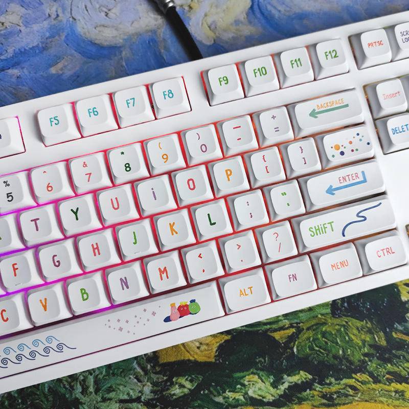 Summer Painting PBT Keycap XDA Profile Set Bộ 124 Nút Bàn Phím Cơ Gaming Màu Trắng Chất Lượng Cao
