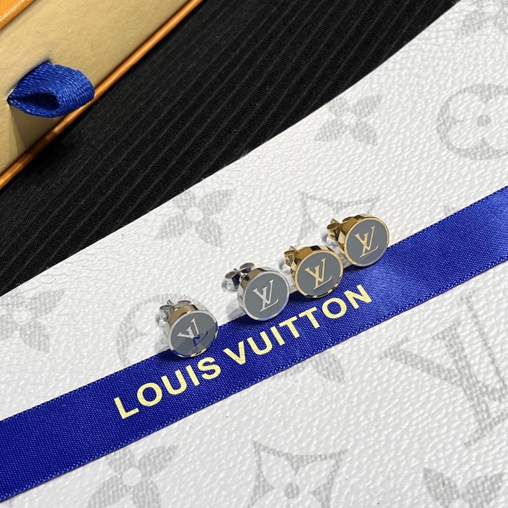 LOUIS VUITTON Khuyên Tai Tròn Bằng Thép Titan In Logo LV Thời Trang
